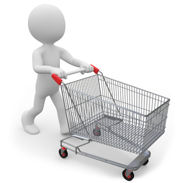 Man pushing a shopping cart empty