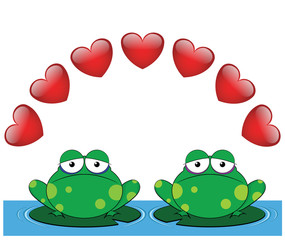 Frog valentine lovers sat on Lilly pads