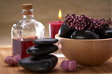 spa, hot black stone, with essential oil and potpourri