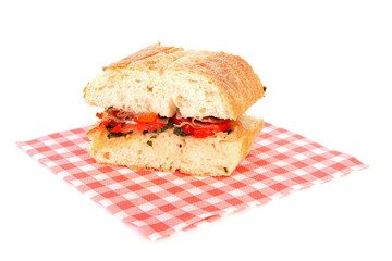 Healthy sandwich on napkin over white background