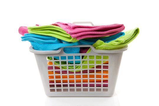 Laundry Basket Filled With Colorful Towels