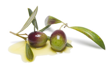 Aceitunas verdes sobre aceite de oliva virgen.