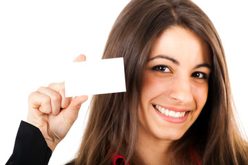 Businesswoman showing a businesscard