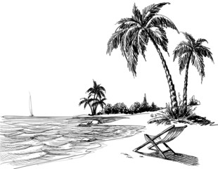 Summer beach pencil drawing - 33057592