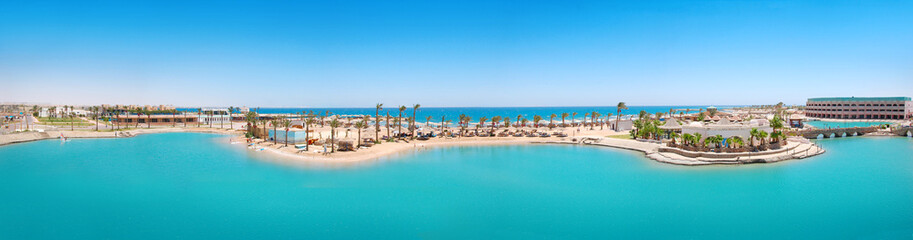 Panorama of tropical resort in Egypt - obrazy, fototapety, plakaty
