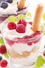 Dessert mit Himbeeren