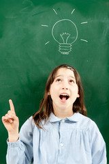 girl with blackboard and lightbulb over her head