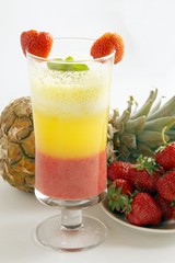 mixed pineapple and strawberry pulp with juice as cocktail