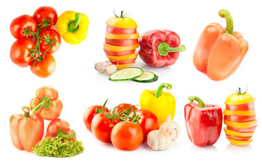 Pepper and tomato collection on white background
