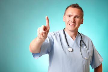 Medicine doctor pointing at something with his finger