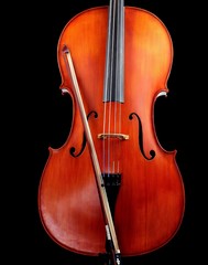 Cello with bow, isolated on black