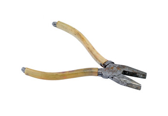 Old and rusty pliers, isolated on white background