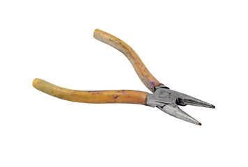 Old and rusty round-nose pliers, isolated on white background