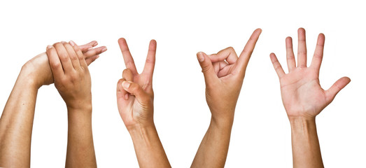 Human hands on a white background. Different variants
