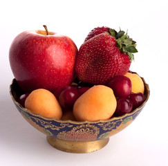 fruit, metal vase, isolated