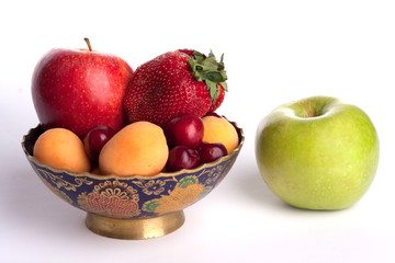 fruit, metal vase, isolated