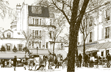 Montmartre w Paryżu pod śniegiem - 33077375