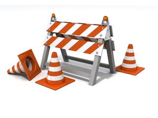 orange road cones and barrier