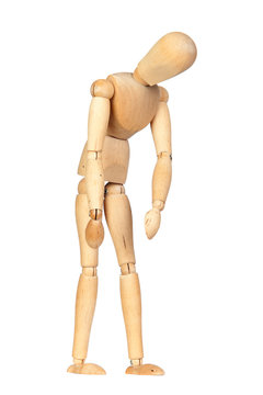 Jointed wooden mannequin representing discouragement
