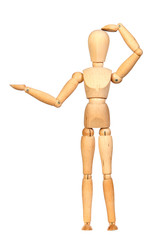 Jointed wooden mannequin looking something