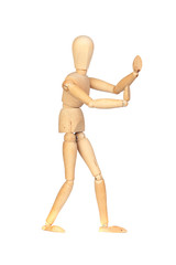 Jointed wooden mannequin pushing something