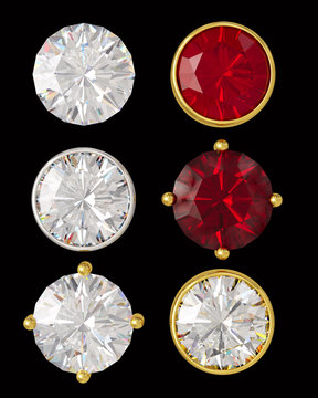 Collection of jewels in a frame, isolated on black