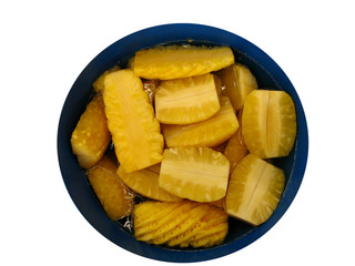 Pineapple pieces in water tank
