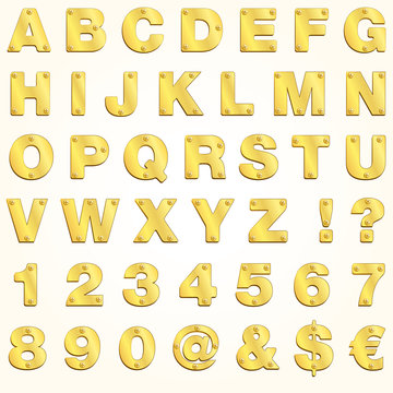 Alphabet golden gold letter vector metal singboard