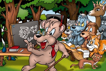 Dierenschool - Cartoon achtergrond afbeelding