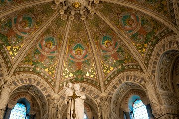 Interior of basilique Notre Dame de Fourviere, Lyon, France.