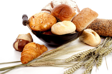 Various breadrolls and buns on grain