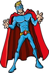 Cartoon superhero with a red cape