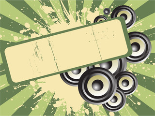 Abstract party vector illustration with speakers on green colors