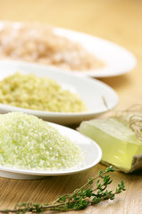 Various bath salt and soap