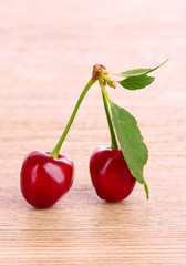 cherries on wooden table