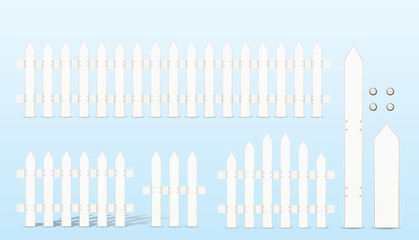 set of white fence isolated on soft blue background
