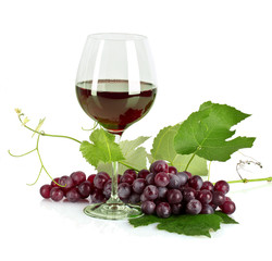 Bottle and glass with wine isolated on white