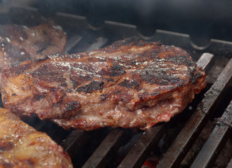 Sirloin steak prepared on the barbecue grill.