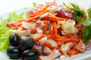 Healthy vegetarian Salad with salmon