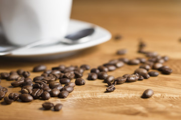 black coffee cup on wooden table