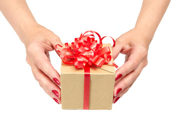 Female hands holding gift box