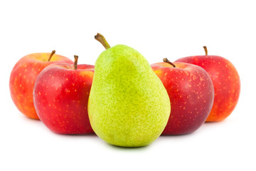 Four red apples and green pear
