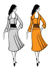 Hand-drawn fashion model. Vector illustration.