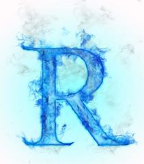 Letter R in blue ink design