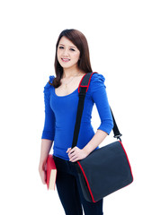 Happy student carrying book and bag