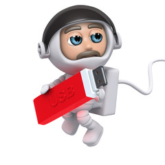 Fototapeta premium 3d Astronaut needs to back up data on his USB drive