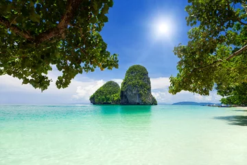 Photo sur Plexiglas Railay Beach, Krabi, Thaïlande Belles roches vertes sur la plage de Railay