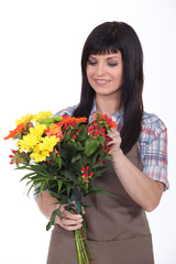 Florist preparing bouquet