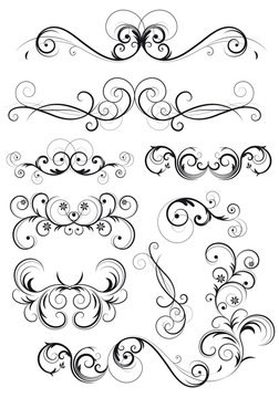 set di decorazioni classiche con fiori, foglie e spirali