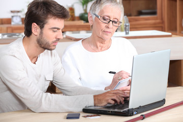 portrait of a young man and older woman